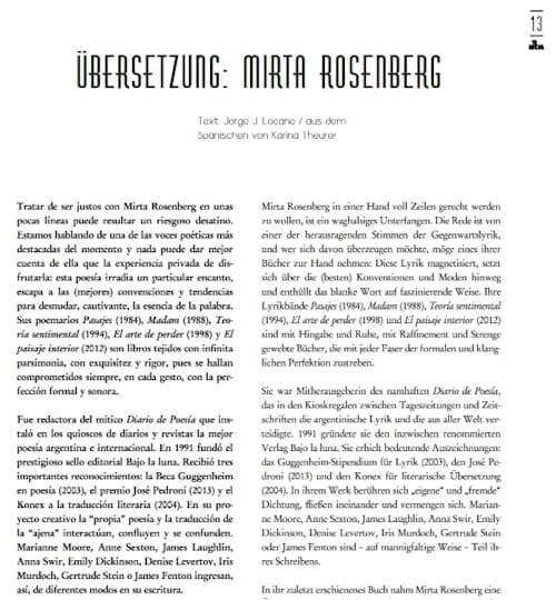 Übersetzung des Werks Dichtung übersetzen von Mirta Rosenberg durch Karina Theurer